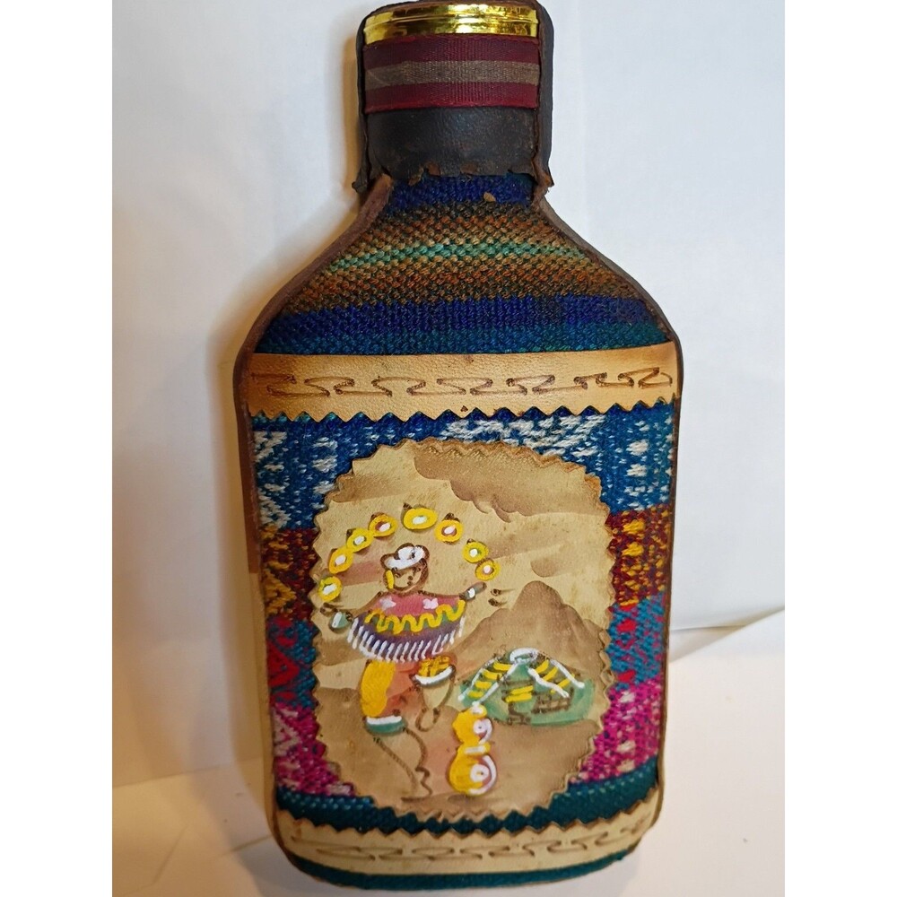 Vintage Handmade Leather Made in Peru Pisco Bottle decanter Unique